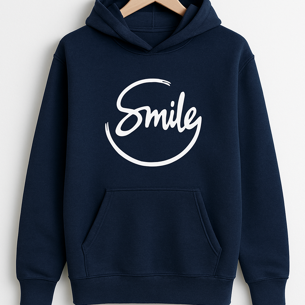 Navy Blue Smile Hoodie for Men | Premium Quality, Stylish & Machine Washable - LARGE