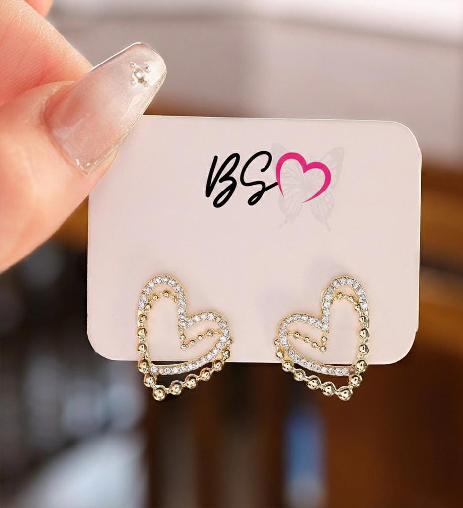 Heart Shape Double Korean Earrings- Golden