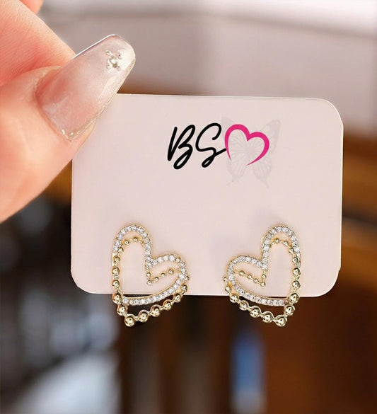 Heart Shape Double Korean Earrings- Golden