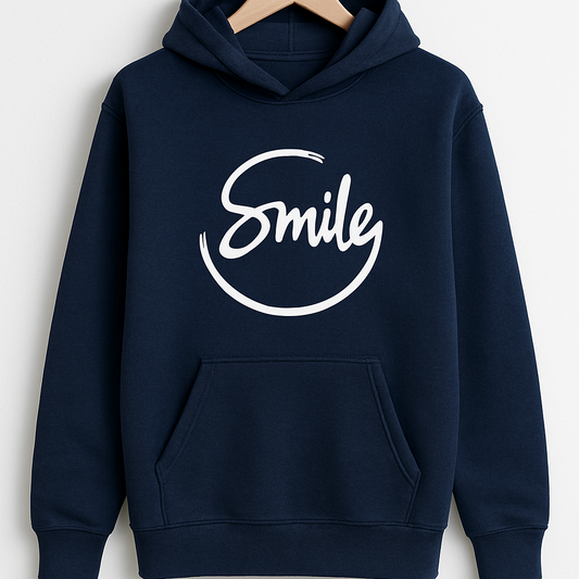 Navy Blue Smile Hoodie for Men | Premium Quality, Stylish & Machine Washable - LARGE